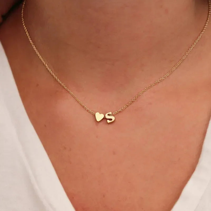 SUMENG Tiny Heart Initial Necklace – Dainty Gold/Silver Letter Choker for Women, Personalized Gift